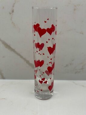 Red Hearts Pattern Valentine Inspired Cylinder Glass Flower Vase Candy Canister